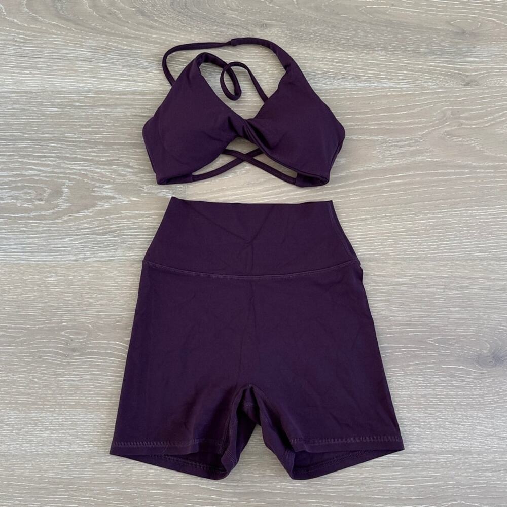 Elite Eleven Luna Vantage Bra & Bike Shorts Size XS Eggplant Purple